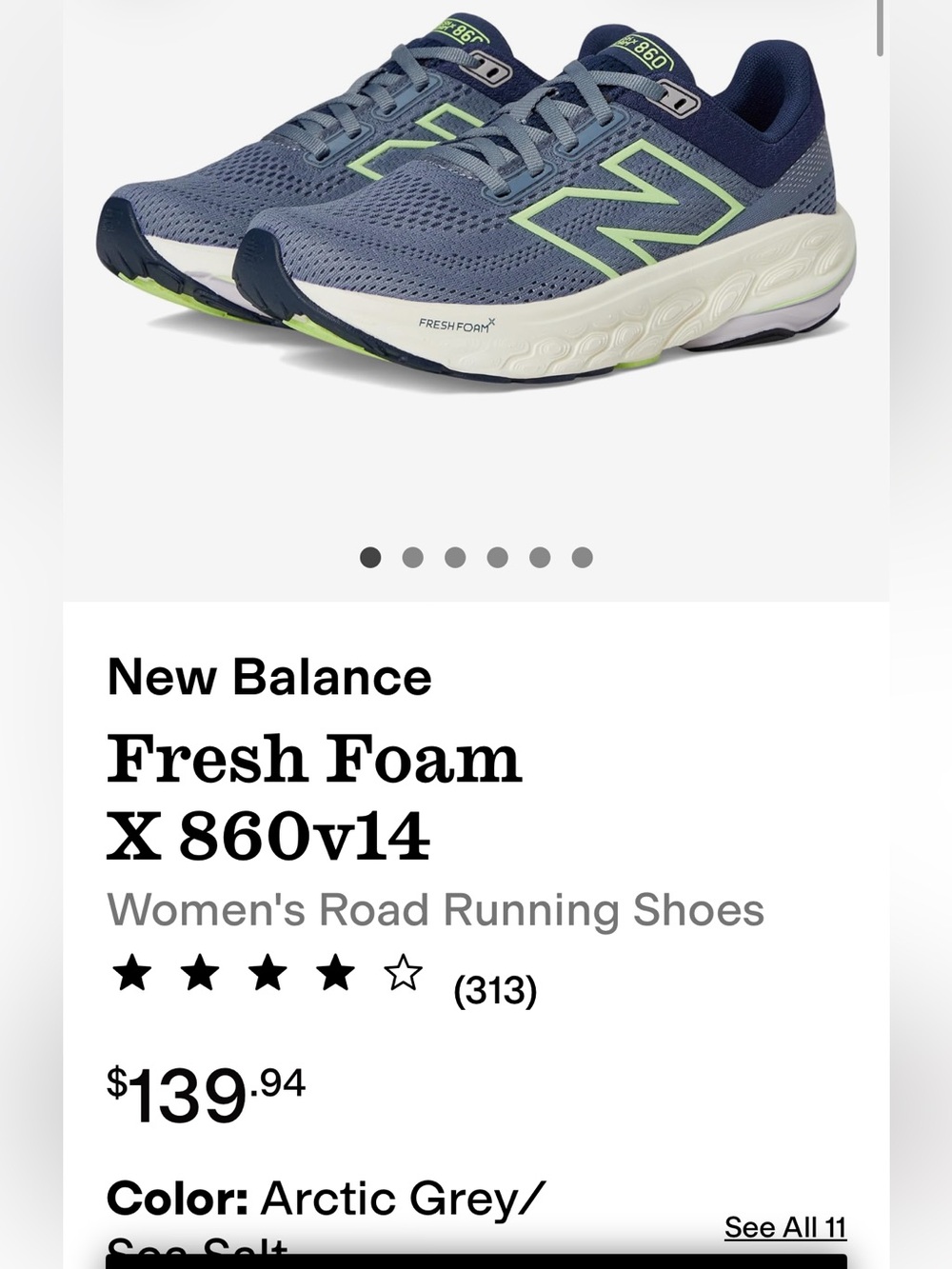 New Balance Fresh Foam X 860v14 Womens Sz 9.5B W860L14 Arctic Grey/Sea Salt VGUC